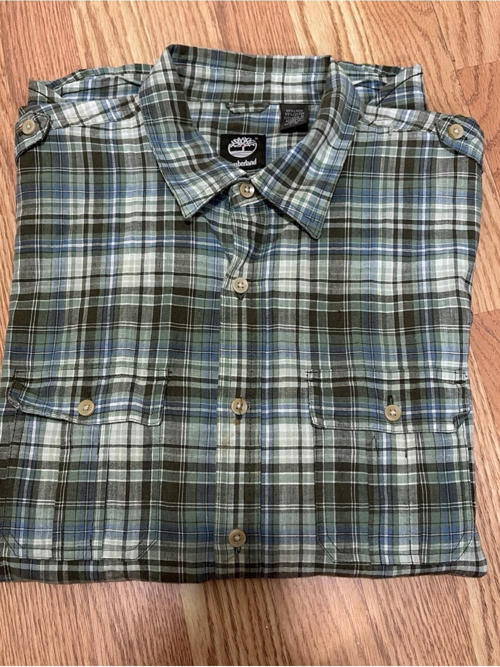 Timberland Green and Blue Plaid Button-Down Shirt